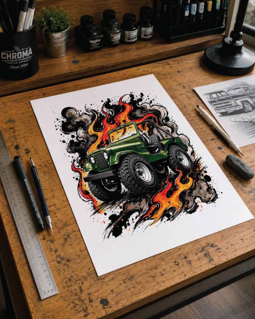 Jeep Illustration for custom car shirts